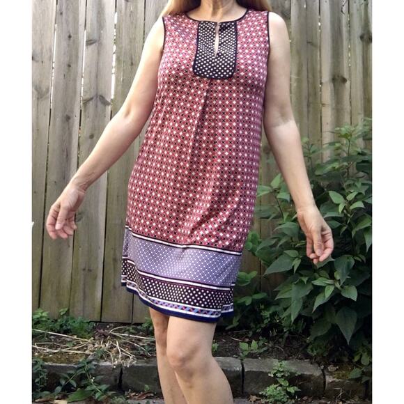 Max Studio Dress Summer Sleeveless Shift, Women's Size S Red Navy Split Neckline - Picture 10 of 10